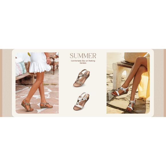 SHIBEVER Women’s Wedge Sandals Rhinestone Boho Low Heel Elastic Strap Sz 10.5 - Picture 7 of 11